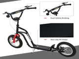 Stunt Scooter, Kids Scooter, 12'' Rubber Tyre Kick Scooter with Adjustable Handlebar, Dual Brakes, T3398P348460