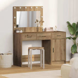 Dressing Table with Mirror Lights 2 pcs Brown Engineered wood 3334235