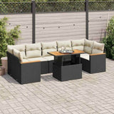 7 Piece Garden Sofa Set with Cushions Black Poly Rattan Acacia 3327458