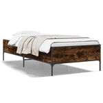 ZNTS Bed Frame Smoked Oak 75x190 cm Small Single Engineered Wood and Metal 844993