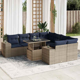 9 Piece Garden Sofa Set with Cushions Grey Poly Rattan Acacia 3326772