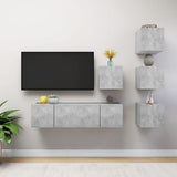 6 Piece TV Cabinet Set Concrete Grey Engineered Wood 3079140