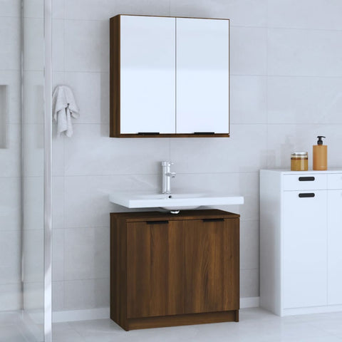 ZNTS 2 Piece Bathroom Cabinet Set Brown Oak Engineered Wood 3115867