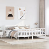 Bed Frame without Mattress White 200x200 cm Solid Wood Pine 3306589