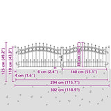 Fence Gate with Spear Top with Lock Grey 305 x 75 cm Steel 42009042