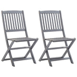 Outdoor Chair Set of 2 Grey Solid Acacia wood Medium Foldable 46335