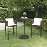 3 Piece Garden Bar Set with Cushions Poly Rattan Brown 3095377