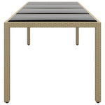 ZNTS Garden Table with Glass Top Beige Poly Rattan 310594