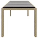 ZNTS Garden Table with Glass Top Beige Poly Rattan 310594
