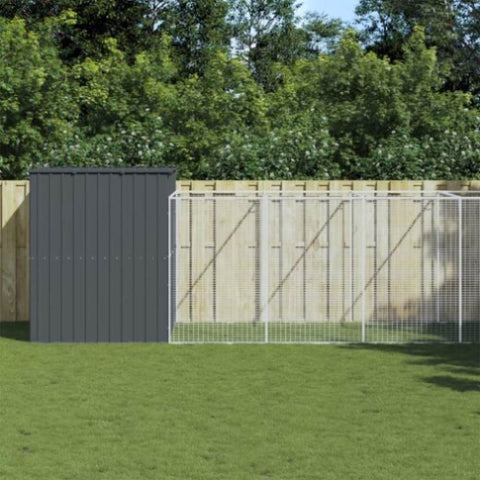 Dog House with Run Anthracite 214x661x181 cm Galvanised Steel 3189121