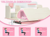 Kids Desk and Chair Set, with Storage Shelves, Washable Cover, for Ages 3-12 Years - Pink T3398P347715