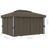 Gazebo with Curtain&LED String Lights 4x3 m Taupe 3070357