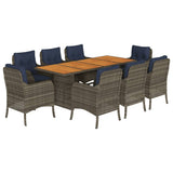 9 Piece Garden Dining Set with Cushions Grey Poly Rattan 3211905