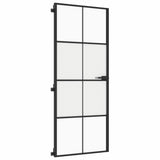 Interior Door Slim Black 83x201.5 cm Tempered Glass and Aluminium 155126