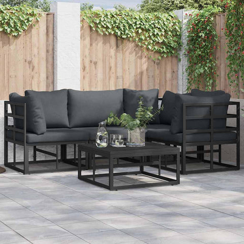 Garden Sofa Set with Cushion Black Aluminium 3378864