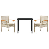 Garden Dining Set with Cushion 3 pcs Beige and Black Rattan 3380827
