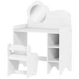 Kids Dressing Table with Mirror, Stool, Kids Vanity Table with Shelves, for Ages 3-8 Years, White T3398P422176