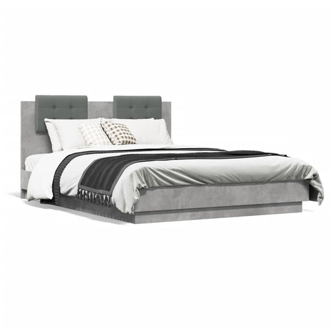 ZNTS Bed Frame with Headboard and LED Lights Concrete Grey 135x190 cm Double 3210048