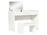Makeup Desk with Drawer, Vanity Table Set with Flip-up Mirror and Cushioned Stool, White T3398P342982