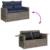 7 Piece Garden Sofa Set with Cushions Grey Poly Rattan Acacia 3326512