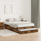 Storage Bed Frame with Drawer Smoked Oak 120 cm Engineered Wood 3335633
