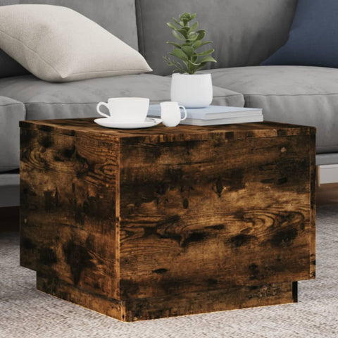 ZNTS Coffee Table with LED Lights Smoked Oak 50x50x40 cm 839872