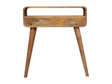 Solid Wood Mini Curved Oak-ish Console Table, 2 Drawers and Open Slot, Brown B2743P402987