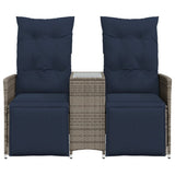 Reclining Garden Sofa 2-Seater with Table Grey Poly Rattan 365719
