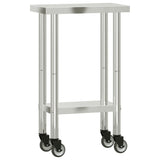 Kitchen Work Table with Wheels 55x30x85 cm Stainless Steel 376459