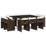 11 Piece Garden Dining Set with Cushions Brown Poly Rattan 3211209