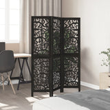 Room Divider 3 Panels Black Solid Wood Paulownia 358749