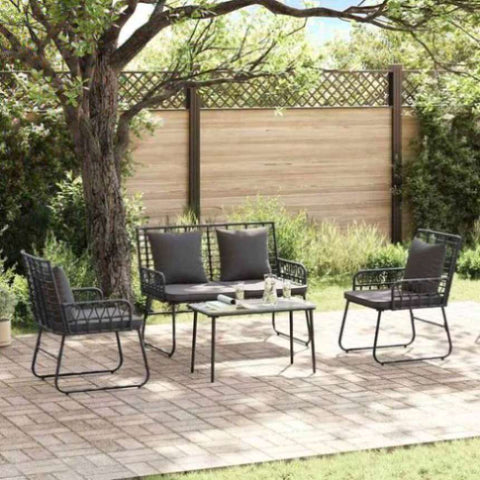 Garden Dining Set 3 pcs Black and Anthracite Poly rattan, steel 42010352