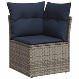 5 Piece Garden Sofa Set with Cushions Grey Poly Rattan Acacia 3327708
