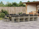 15 Piece Garden Dining Set with Cushions Light Grey Poly Rattan 3211715