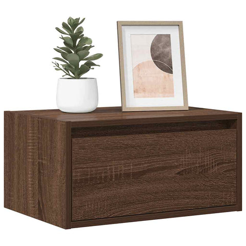 ZNTS Wall-mounted Bedside Cabinets with LED Lights 2 pcs Brown Oak 860224