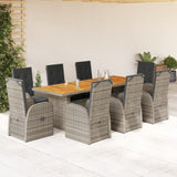 ZNTS 9 Piece Garden Dining Set with Cushions Grey Poly Rattan 3277611