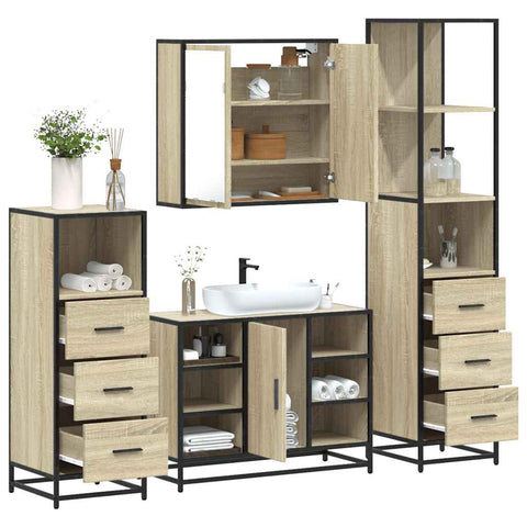 4 Piece Bathroom Furniture Set Sonoma Oak Engineered Wood 3301271