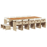 15 Piece Garden Dining Set with Cushions Beige Poly Rattan 3211180