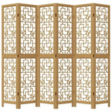 Room Divider 6 Panels Brown Solid Wood Paulownia 358875
