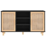 Sideboard Black 105x30x60 cm Solid Wood Pine and Natural Rattan 345640