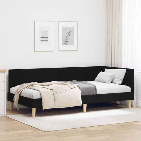 Corner Bed Frame Black 100 x 200 cm Fabric and Engineered wood 42016199