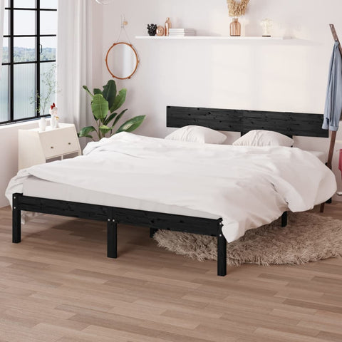 Bed Frame without Mattress Black Solid Wood 140x190 cm 810131