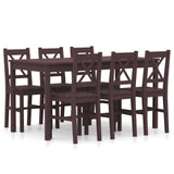 7 Piece Dining Set Pinewood Dark Brown 283377