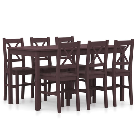 7 Piece Dining Set Pinewood Dark Brown 283377