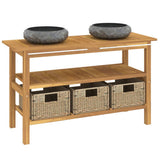 Bathroom Vanity Cabinet with Black Marble Sinks Solid Wood Teak 3096588