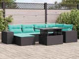 9 Piece Garden Sofa Set with Cushions Black Poly Rattan Acacia 3326828