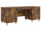 Desk with Shelf Smoked Oak 142.5 x 50 x 75 cm Engineered Wood 3414599