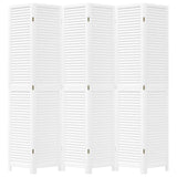 ZNTS Room Divider 6 Panels White Solid Wood Paulownia 358844