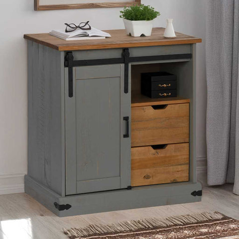 ZNTS Sideboard HALDEN with Sliding Door Grey 80x40x80 cm Solid Wood 4018419