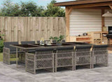 9 Piece Garden Dining Set with Cushions Grey Poly Rattan 3210740